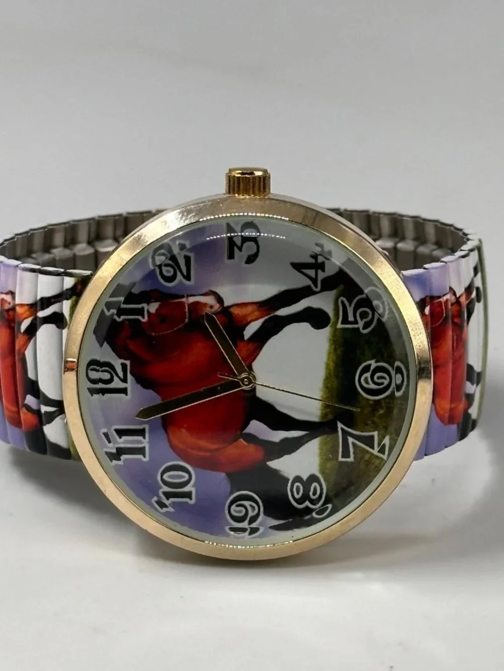 Varsales Horse Watch Women Gold Tone Stretch Band New Battery 6.75